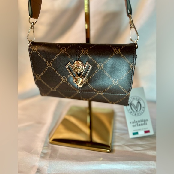 Valentino Orlandi Crossbody Clutch Brown & Gold Hardware, Turn Lock Guitar Strap - Picture 3 of 16